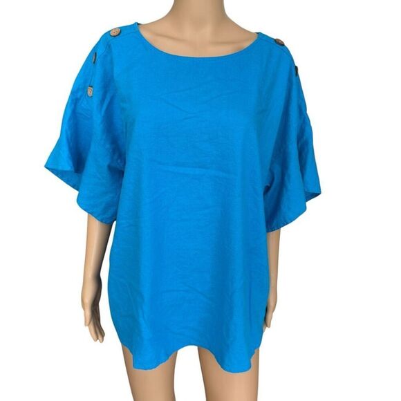 Soft Surroundings Andrea Linen Blend Pullover blouse button sleeve detail sz 1X - Picture 2 of 8